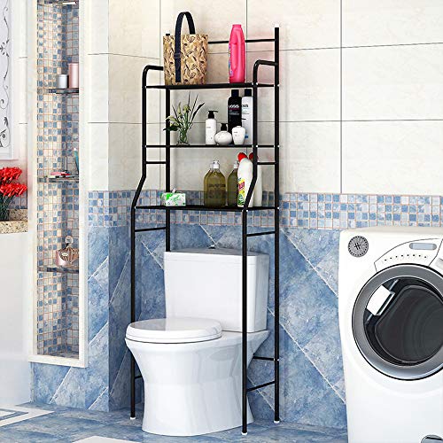 THINFAR Wasmachinerek, Opbergrek voor Toilet 3-Laags zwart Opbergrekken Rek (165 * 55 * 26cm, zwart)