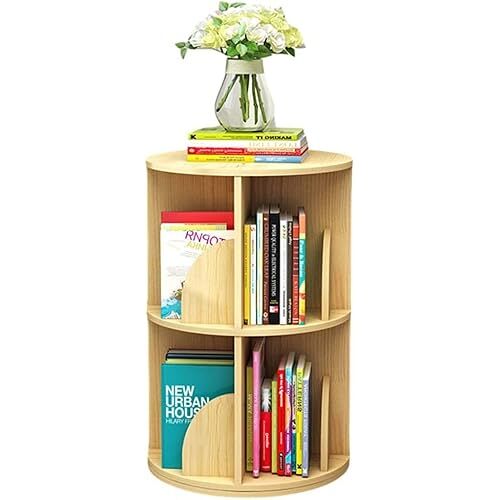 WHDEOY Boekenkasten, Creatieve 360° Rotatie Boekenkasten Eenvoudige Demontage Boekenkasten Studenten Hoekplank Eenvoudig Thuis Kantoor Woonkamer Studeerkamer Kinderkamer (Kleur: hout, D