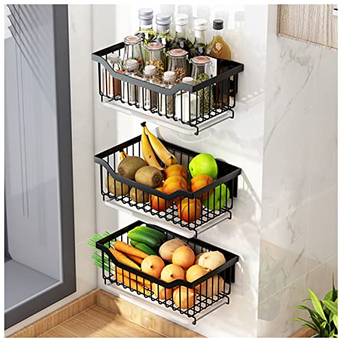 TOMAO Hangende fruitmand, Opbergmand onder de plank, Aan de muur gemonteerde groenterek opbergmand, voor het bewaren van fruit, hangmand keuken, hangmand fruit, decoratieve opslag(Color:3个)