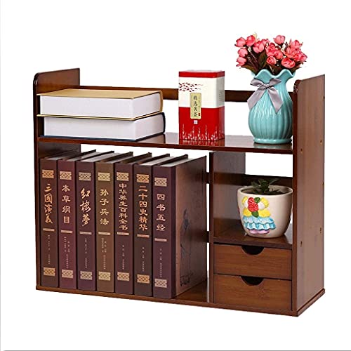 NEWNAN Boekenplanken Boekenplank Boekenkast Bamboe Boekenplank, Bureau Boekenplank Open Boekenplanken, met Twee Dubbele Laden, Bureau Organizer Display Plank Rek Boekenplanken Boekenplank (Kleur :