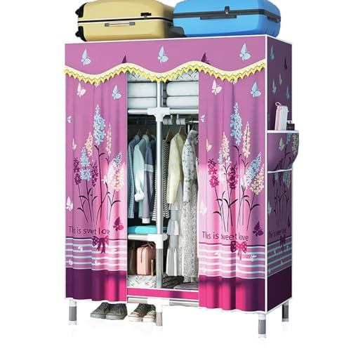 KDFWYDS Draagbare Kast Garderobe Met Stoffen Bekleding Klerenrek Voor Slaapkamer Met 3 Opbergplanken En 2 Ophangstangen, 2 Zijvakken (Color : F, Size : 105x45x170cm)