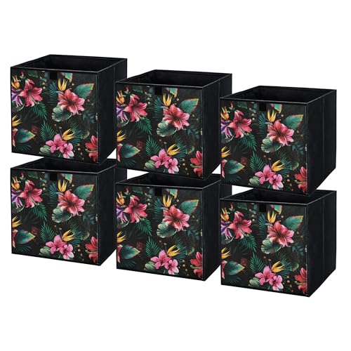 lavita Opbergdoos, opvouwbare opbergdozen, 31 x 31 x 31 cm, lade-organizer, opbergsystemen voor kleding, kledingopslag en organisatie, bloemen, 6 stuks