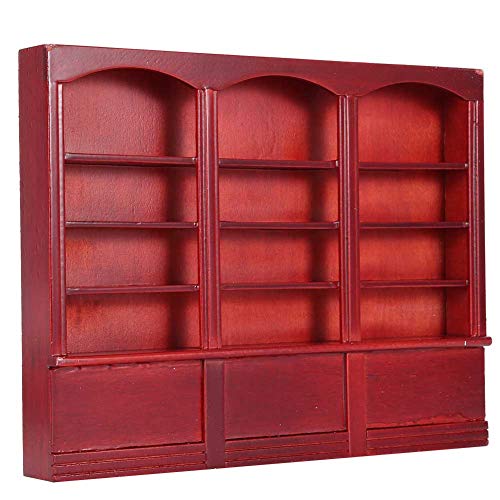 Junlucki Houten Carbinet Boekenkast Miniatuur Poppenhuis Poppenhuis Boekenkast Poppenhuis Opslagplanken 1:12 Boekenkast Poppenhuis Mini Meubels Plank Boekenkast voor Poppenhuis(Red Brown)