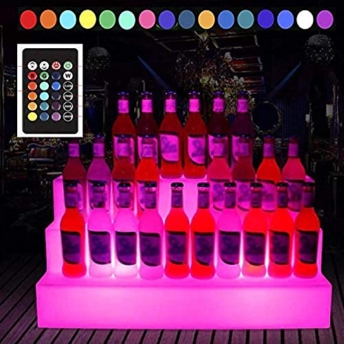 TOYOCC Wijnflesdisplay met ledlicht, variabele, kleurrijke 3-traps RGB, verlicht rek voor sterke drank voor bar