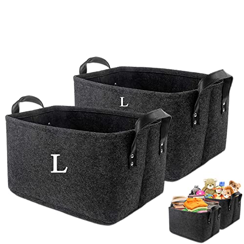 Ruucy 2-pack vilten opbergmand groot 39x29x25cm, open vilten opbergdoos met handvat, opvouwbare vilten mand opbergbakken wasmanden, organizer manden voor kleding, speelgoed, boeken, zwart