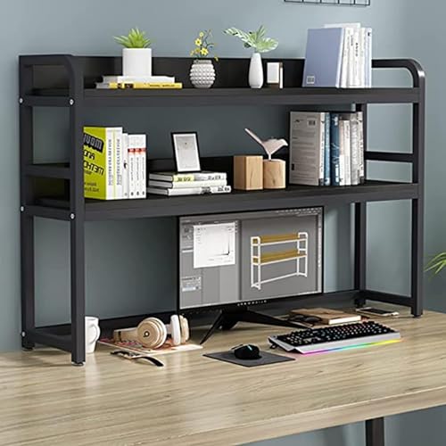 KHiry Desktop Boekenplank Kleine Desktop Boekenplank,Desktop Display Plank,Verstelbare 2 Tier Boekenplank Desktop Racks,Hout Metalen Desktop Boekenkast FANJIANI