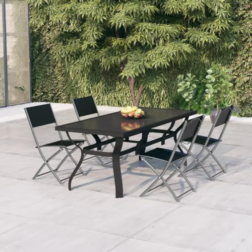 DCRAF Home Meubels Tuin 5 Stuk Tuin Dining Set Grijs en Zwart