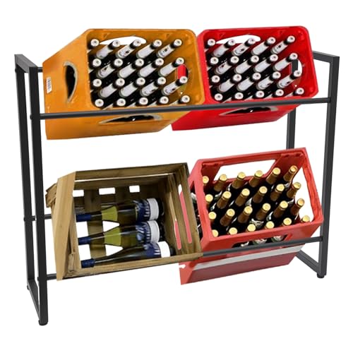 OBLLER Drankrattenrek voor 4 kisten, 51,5 x 32 x 104 cm waterkistenrek, bierkrattenrek, kistenstandaard van metaal, opbergrek voor dranken, incl. montagemateriaal (2 niveaus)