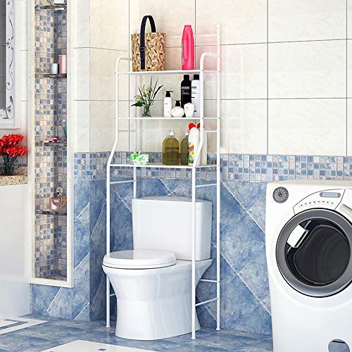 THINFAR Wasmachinerek, Opbergrek voor Toilet 3-Laags zwart Opbergrekken Rek (165*55*26 cm, wit)