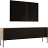 3E 3xE living.com Tv-kast in Wotan eiken/zwart mat met poten in chroom, A: B: 140 cm, H: 52 cm, D: 32 cm. TV-meubel, tv-tafel, tv-bank