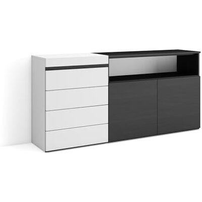 Skraut Home Ladekast, Commode Dressoir, 4 lades 157x75x35 cm Voor slaapkamer, kamer Met opbergruimte Moderne stijl Wit en Zwart Skraut Home Ladekast, Commode Dressoir, 4 lades 157x75x35 cm Voor slaapkamer, kamer Met opbergruimte Moderne stijl Wit en Zwart