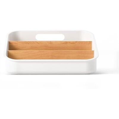 Wintem Multifunctionele organizer, wit, opbergdoos van hout met 2 uitneembare scheidingswanden, 27 x 20 x 13 cm, veel ruimte voor het organiseren van specerijen, theezakjes of cosmetica en Wintem Multifunctionele organizer, wit, opbergdoos van hout met 2 uitneembare scheidingswanden, 27 x 20 x 13 cm, veel ruimte voor het organiseren van specerijen, theezakjes of cosmetica en
