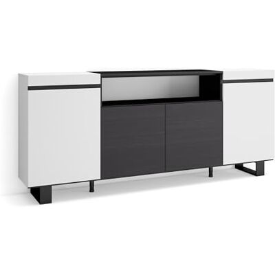 Skraut Home Sideboard, highboard commode, comodekast 200x87x35cm 4 deuren woonkamer, keuken moderne stijl wit en zwart Skraut Home Sideboard, highboard commode, comodekast 200x87x35cm 4 deuren woonkamer, keuken moderne stijl wit en zwart