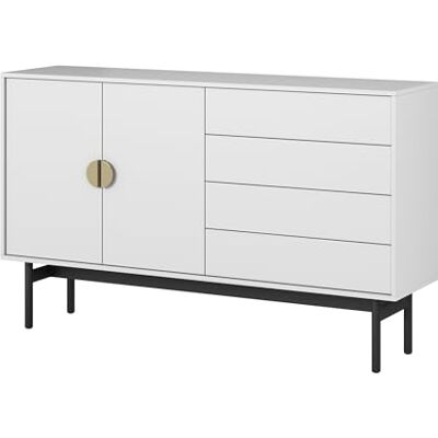 SELSEY Commode opbergkast 2 deuren 4 laden kast ladekast Push to Open 154 cm Stoon White SELSEY Commode opbergkast 2 deuren 4 laden kast ladekast Push to Open 154 cm Stoon White