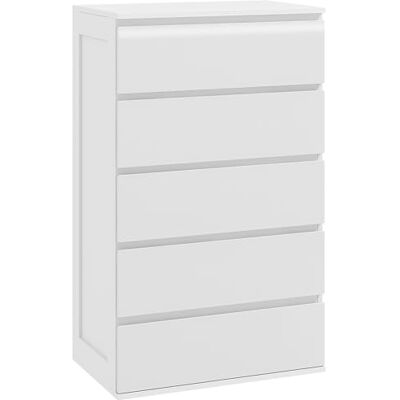 HOMCOM Commode met 5 laden, smal, zonder handgrepen, 60 x 39 x 100 cm, wit Opbergkast, commode, moderne stijl, commode voor slaapkamer, woonkamer, hal HOMCOM Commode met 5 laden, smal, zonder handgrepen, 60 x 39 x 100 cm, wit Opbergkast, commode, moderne stijl, commode voor slaapkamer, woonkamer, hal