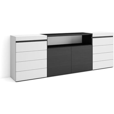 Skraut Home Ladekast, Commode Dressoir, 4 lades 214x75x35 cm Voor slaapkamer, kamer Met opbergruimte Moderne stijl Wit en Zwart Skraut Home Ladekast, Commode Dressoir, 4 lades 214x75x35 cm Voor slaapkamer, kamer Met opbergruimte Moderne stijl Wit en Zwart