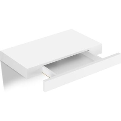 WOLTU RG9344ws Wandplank met lade, zwevend rek, wit, van MDF, wandboard voor woonkamer, slaapkamer, hal, 40 x 5 x 25 cm WOLTU RG9344ws Wandplank met lade, zwevend rek, wit, van MDF, wandboard voor woonkamer, slaapkamer, hal, 40 x 5 x 25 cm