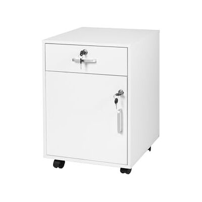 Relaxdays rolcontainer met lade, deurvak en afsluitbaar, op wielen, 57x40x40 cm, wit Relaxdays rolcontainer met lade, deurvak en afsluitbaar, op wielen, 57x40x40 cm, wit
