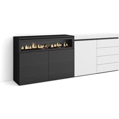 Skraut Home Dressoir, Opbergkast Buffetkast, Sideboard 207x75x35 cm Voor slaapkamer, kamer Elektrische haard Ladekast, Commode Moderne stijl Wit Skraut Home Dressoir, Opbergkast Buffetkast, Sideboard 207x75x35 cm Voor slaapkamer, kamer Elektrische haard Ladekast, Commode Moderne stijl Wit