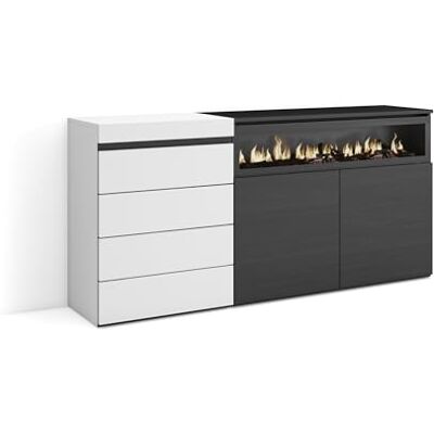 Skraut Home Ladekast, Commode Dressoir, 4 lades 157x75x35 cm Voor slaapkamer, kamer Elektrische haard Moderne stijl Wit en Zwart Skraut Home Ladekast, Commode Dressoir, 4 lades 157x75x35 cm Voor slaapkamer, kamer Elektrische haard Moderne stijl Wit en Zwart