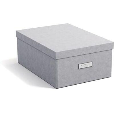 Bigso Box of Sweden Katia middelgrote opbergdoos met deksel, stabiele organizer van vezelplaat en papier in linnenlook, praktische vouwbox met etikettenframe, lichtgrijs Bigso Box of Sweden Katia middelgrote opbergdoos met deksel, stabiele organizer van vezelplaat en papier in linnenlook, praktische vouwbox met etikettenframe, lichtgrijs