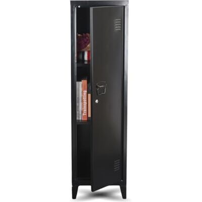 FurnitureR Opslag, afsluitbare archiefkast, volledig ijzeren kast met platte deuren, 3 grote vakken, voor garage, kantoor, zwart, 38,5 x 38,5 x 137,5 cm FurnitureR Opslag, afsluitbare archiefkast, volledig ijzeren kast met platte deuren, 3 grote vakken, voor garage, kantoor, zwart, 38,5 x 38,5 x 137,5 cm
