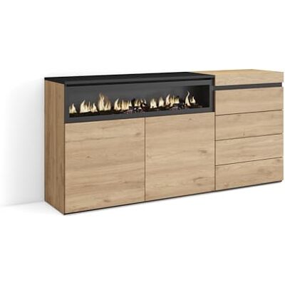 Skraut Home Dressoir, Opbergkast Buffetkast, Sideboard 157x75x35 cm Voor slaapkamer, kamer Elektrische haard Ladekast, Commode Moderne stijl Eiken Skraut Home Dressoir, Opbergkast Buffetkast, Sideboard 157x75x35 cm Voor slaapkamer, kamer Elektrische haard Ladekast, Commode Moderne stijl Eiken
