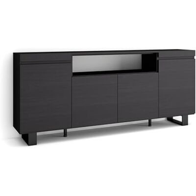 Skraut Home Sideboard, highboard commode, commode, comodetekast 200 x 87 x 35 cm 4 deuren industrieel design moderne stijl zwart Skraut Home Sideboard, highboard commode, commode, comodetekast 200 x 87 x 35 cm 4 deuren industrieel design moderne stijl zwart