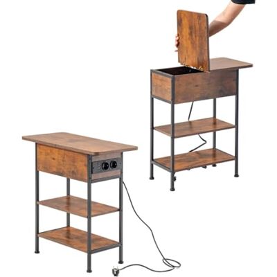 FurnitureR 2 stuks vintage industrieel nachtkastje, opbergdoos en opvouwbaar dienblad, nachtkastje met oplaadstation/2 stopcontacten en 2 USB, groot open rek met 2 niveaus, 60 x 30 x 60 cm FurnitureR 2 stuks vintage industrieel nachtkastje, opbergdoos en opvouwbaar dienblad, nachtkastje met oplaadstation/2 stopcontacten en 2 USB, groot open rek met 2 niveaus, 60 x 30 x 60 cm