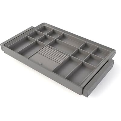 Emuca Kit bestaande uit Quartz Organizer Lade en verstelbaar frame voor kasten, Soft close en volledige uittrekgidsen, 80 cm module, titanium afwerking Verstelbaar frame voor kasten, Soft close, Volledige uittrekgidsen Emuca Kit bestaande uit Quartz Organizer Lade en verstelbaar frame voor kasten, Soft close en volledige uittrekgidsen, 80 cm module, titanium afwerking Verstelbaar frame voor kasten, Soft close, Volledige uittrekgidsen