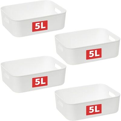 Cetomo 5 x 4 opbergmand, plastic open opbergdoos, containers voor planken, organisatoren met handgrepen voor kantoor, werkbladen, kasten, pp, BPA-vrij, wit, 5L-4 stuks (28,5 x 22 x 9 cm) Cetomo 5 x 4 opbergmand, plastic open opbergdoos, containers voor planken, organisatoren met handgrepen voor kantoor, werkbladen, kasten, pp, BPA-vrij, wit, 5L-4 stuks (28,5 x 22 x 9 cm)
