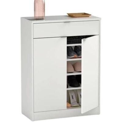 MUEBLES PITARCH Schoenenkast voor de entree, met lade en 4 verstelbare planken, wit, hoogglans, 20 paar schoenen, 101 x 75 x 36 cm, model Berlijn MUEBLES PITARCH Schoenenkast voor de entree, met lade en 4 verstelbare planken, wit, hoogglans, 20 paar schoenen, 101 x 75 x 36 cm, model Berlijn
