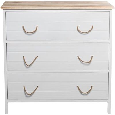 DRW Commode met 3 laden van MDF en deksel in wit en natuur, 80 x 35 x 81 cm DRW Commode met 3 laden van MDF en deksel in wit en natuur, 80 x 35 x 81 cm