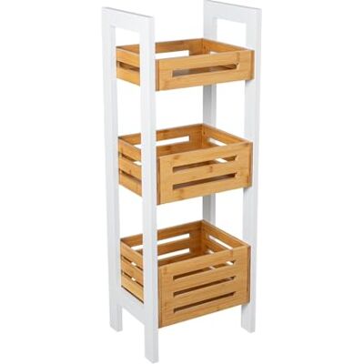 DRW Badkamerrek met 3 manden van hout, wit en naturel, 28 x 20 x 78 cm DRW Badkamerrek met 3 manden van hout, wit en naturel, 28 x 20 x 78 cm