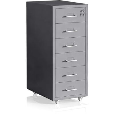 Relaxdays rolcontainer, 6 lades, HxBxD: 69 x 28 x 41 cm, afsluitbaar, ladeblok, metaal, grijs Relaxdays rolcontainer, 6 lades, HxBxD: 69 x 28 x 41 cm, afsluitbaar, ladeblok, metaal, grijs