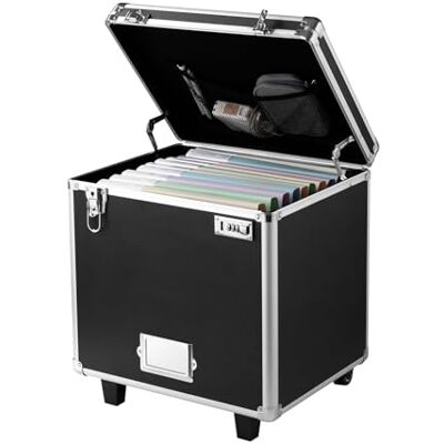 VEVOR Aktetas met wielen, 39,6 x 32 x 38,1 cm, draagbare documententas met slot, telescoopgreep, documentenbox voor kantoor, zakenreizen, verhuizing VEVOR Aktetas met wielen, 39,6 x 32 x 38,1 cm, draagbare documententas met slot, telescoopgreep, documentenbox voor kantoor, zakenreizen, verhuizing
