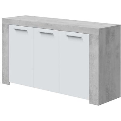 Habitdesign Ambit Modern dressoir, eetkamerkast, kleur wit "Artik" en cementgrijs, afmetingen: 144 x 42 x 80 cm (b x d x h). Habitdesign Ambit Modern dressoir, eetkamerkast, kleur wit "Artik" en cementgrijs, afmetingen: 144 x 42 x 80 cm (b x d x h).
