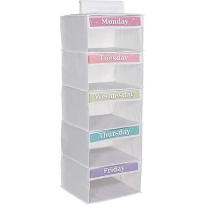 Three Sweet Peas Co 5-Plank Wekelijkse Kleding Organizer voor Kinderen (33") Weekdag I Schooldag van de Week Maandag tot en met Vrijdag Organizer, Wit Three Sweet Peas Co 5-Plank Wekelijkse Kleding Organizer voor Kinderen (33") Weekdag I Schooldag van de Week Maandag tot en met Vrijdag Organizer, Wit