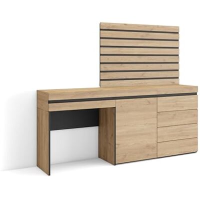 Skraut Home Kaptafel, Make-uptafel Toilettafel Met Opbergruimte 177x145x35 cm Met lade Ladekast, Commode Lamellenwand Hout Moderne stijl Eiken Skraut Home Kaptafel, Make-uptafel Toilettafel Met Opbergruimte 177x145x35 cm Met lade Ladekast, Commode Lamellenwand Hout Moderne stijl Eiken