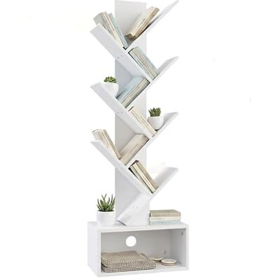 Relaxdays boekenkast met 6 vakken, boomdesign, H 113 cm, B 38 cm, D 20 cm, wit Relaxdays boekenkast met 6 vakken, boomdesign, H 113 cm, B 38 cm, D 20 cm, wit