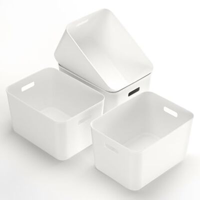 Cetomo 17L x 4 opbergmand, plastic open opbergdoos, containers voor planken, organisatoren met handgrepen voor kantoor, werkbladen, kasten, pp, BPA-vrij, wit, 17L-4 stuks (35 x 27 x 20 cm) Cetomo 17L x 4 opbergmand, plastic open opbergdoos, containers voor planken, organisatoren met handgrepen voor kantoor, werkbladen, kasten, pp, BPA-vrij, wit, 17L-4 stuks (35 x 27 x 20 cm)