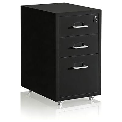 Relaxdays rolcontainer, 3 laden, HxBxD: 45,5 x 28 x 41 cm, afsluitbaar, archiefkast op wielen, metaal, zwart Relaxdays rolcontainer, 3 laden, HxBxD: 45,5 x 28 x 41 cm, afsluitbaar, archiefkast op wielen, metaal, zwart