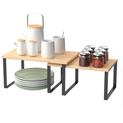 Amig Kruidenrek Organizer Mod. SOREN Set van 2 Stuks Stapelbare Rekken 32 x 20 x 15,6 cm / 28 x 18,5 x 13,9 cm Staal en Bamboe Zwart en Natuurlijk Hout Organizer voor Werkblad of Kast Amig Kruidenrek Organizer Mod. SOREN Set van 2 Stuks Stapelbare Rekken 32 x 20 x 15,6 cm / 28 x 18,5 x 13,9 cm Staal en Bamboe Zwart en Natuurlijk Hout Organizer voor Werkblad of Kast