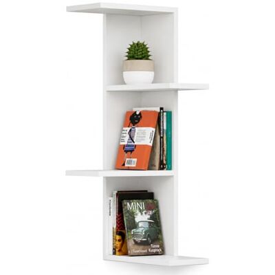 BAKAJI Boekenkast, hoekrek, wandrek, modern design met 4 planken, hoekrek, houtstructuur, MDF, decoratie, wanddecoratie, thuiskantoor, 85 x 42 x 42 cm, wit BAKAJI Boekenkast, hoekrek, wandrek, modern design met 4 planken, hoekrek, houtstructuur, MDF, decoratie, wanddecoratie, thuiskantoor, 85 x 42 x 42 cm, wit