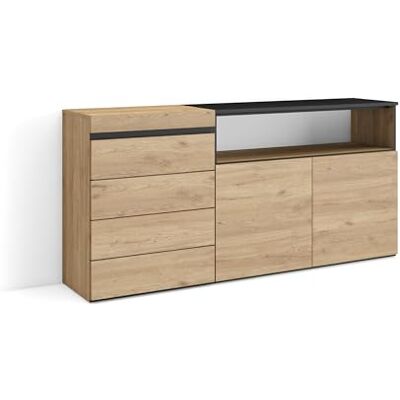 Skraut Home Ladekast, Commode Dressoir, 4 lades 157x75x35 cm Voor slaapkamer, kamer Met opbergruimte Moderne stijl Eiken Skraut Home Ladekast, Commode Dressoir, 4 lades 157x75x35 cm Voor slaapkamer, kamer Met opbergruimte Moderne stijl Eiken