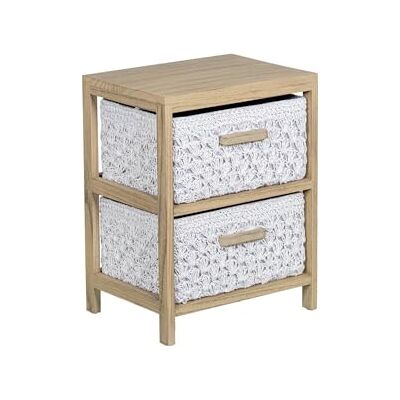 DRW Houten commode met 2 laden van stof in wit en naturel, 40 x 30 x 52 cm DRW Houten commode met 2 laden van stof in wit en naturel, 40 x 30 x 52 cm