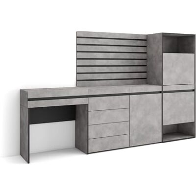 Skraut Home Schoenenkast Met 2 kleppen en 2 open vak 237x145x35 cm Voor slaapkamer, kamer Ladekast, Commode Lamellenwand Hout Kaptafel, Make-uptafel Moderne stijl Cement Skraut Home Schoenenkast Met 2 kleppen en 2 open vak 237x145x35 cm Voor slaapkamer, kamer Ladekast, Commode Lamellenwand Hout Kaptafel, Make-uptafel Moderne stijl Cement