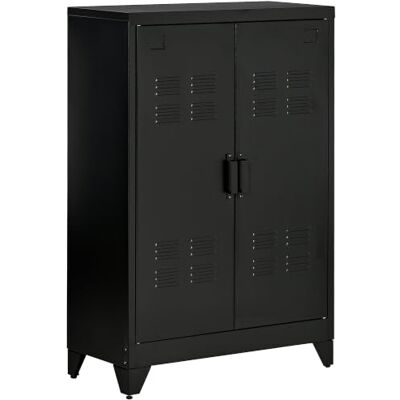 HOMCOM Bureaukast met 3 niveaus, kantoorkast van metaal, met 2 deuren en verstelbare planken, archiefkast voor thuis, garage, zwart HOMCOM Bureaukast met 3 niveaus, kantoorkast van metaal, met 2 deuren en verstelbare planken, archiefkast voor thuis, garage, zwart