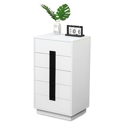 Relaxdays kast met 5 lades, 88x50x40 cm, geschikt voor slaapkamer en gang, wit/zwart Relaxdays kast met 5 lades, 88x50x40 cm, geschikt voor slaapkamer en gang, wit/zwart