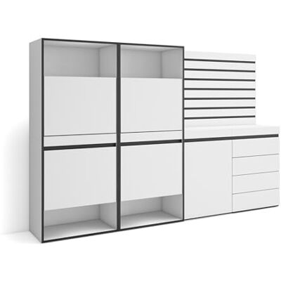Skraut Home Schoenenkast Met 2 kleppen en 2 open vak 227x145x35 cm Voor slaapkamer, kamer Ladekast, Commode Lamellenwand Hout Moderne stijl Wit Skraut Home Schoenenkast Met 2 kleppen en 2 open vak 227x145x35 cm Voor slaapkamer, kamer Ladekast, Commode Lamellenwand Hout Moderne stijl Wit